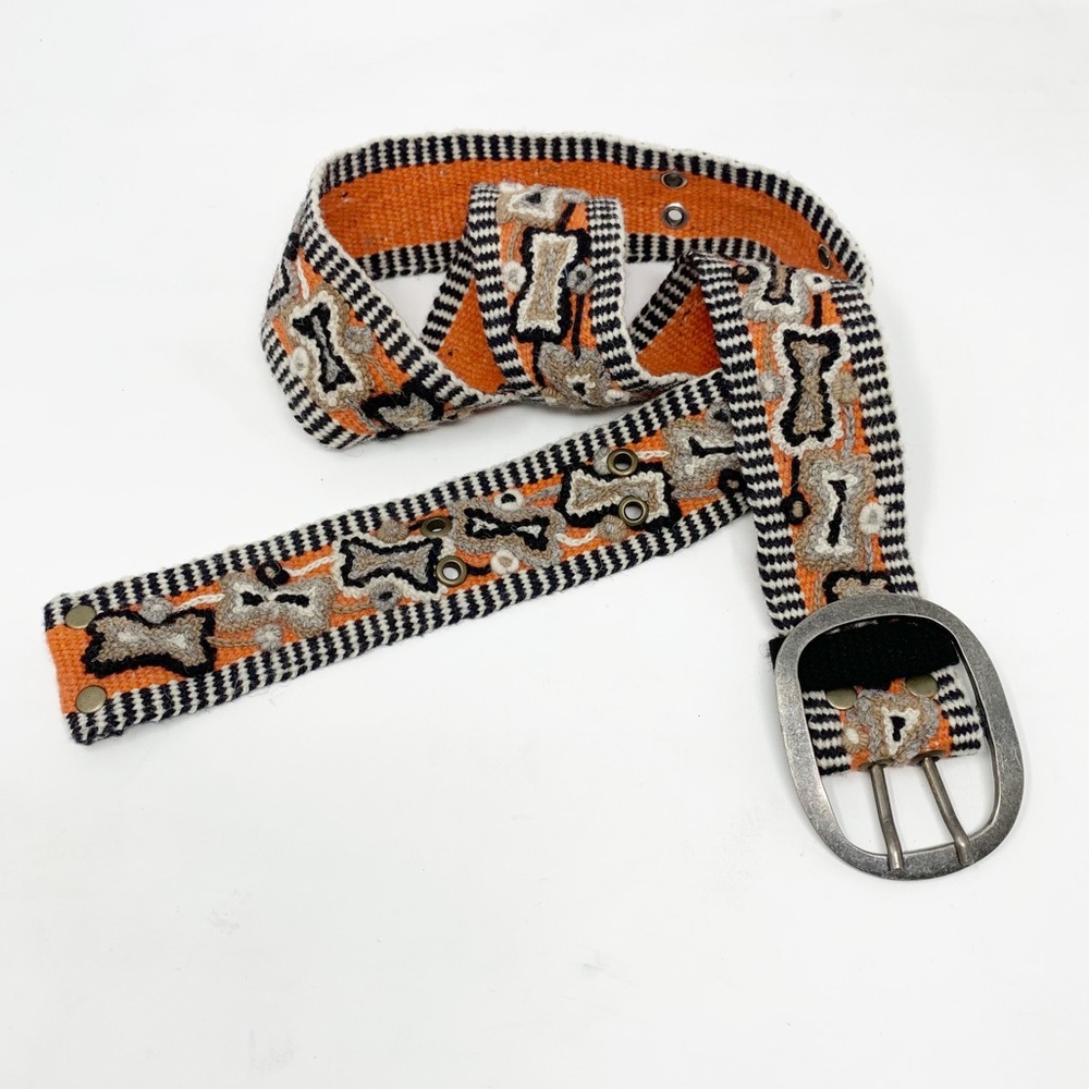 Boho | Orange/Brown woven wool belt made in Peru M